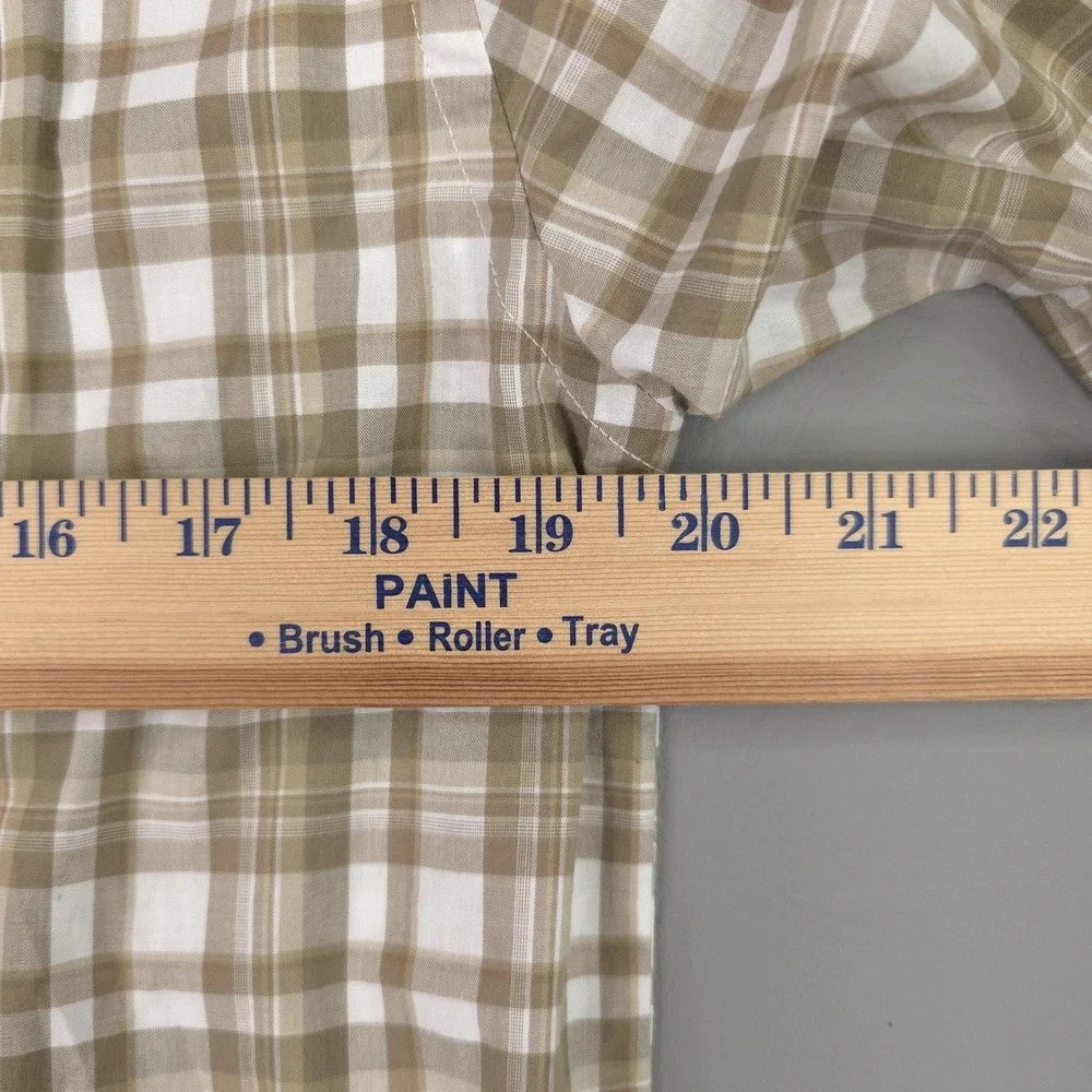 Banana Republic Shirt Mens Small Beige Plaid Slim Fit Untucked Button Up Casual